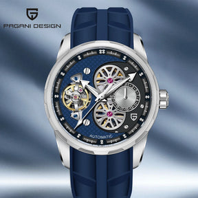 PAGANI DESIGN Men’s Automatic Skeleton Watch – Sapphire Crystal, 100m Water Resistant, Tourbillon Style