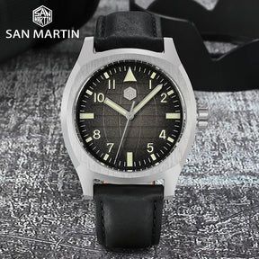 San Martin SN0026 38mm Automatic Men’s Sport Watch – Luxury Mechanical Wristwatch with Grid Texture Dial & 10Bar Water Resistance