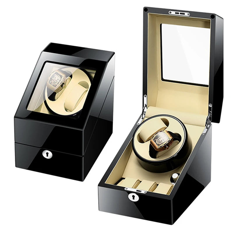 Wooden Watch Storage Box 6 Slots Automatic Winding Battery Mechanical Watches Winder Case Leather