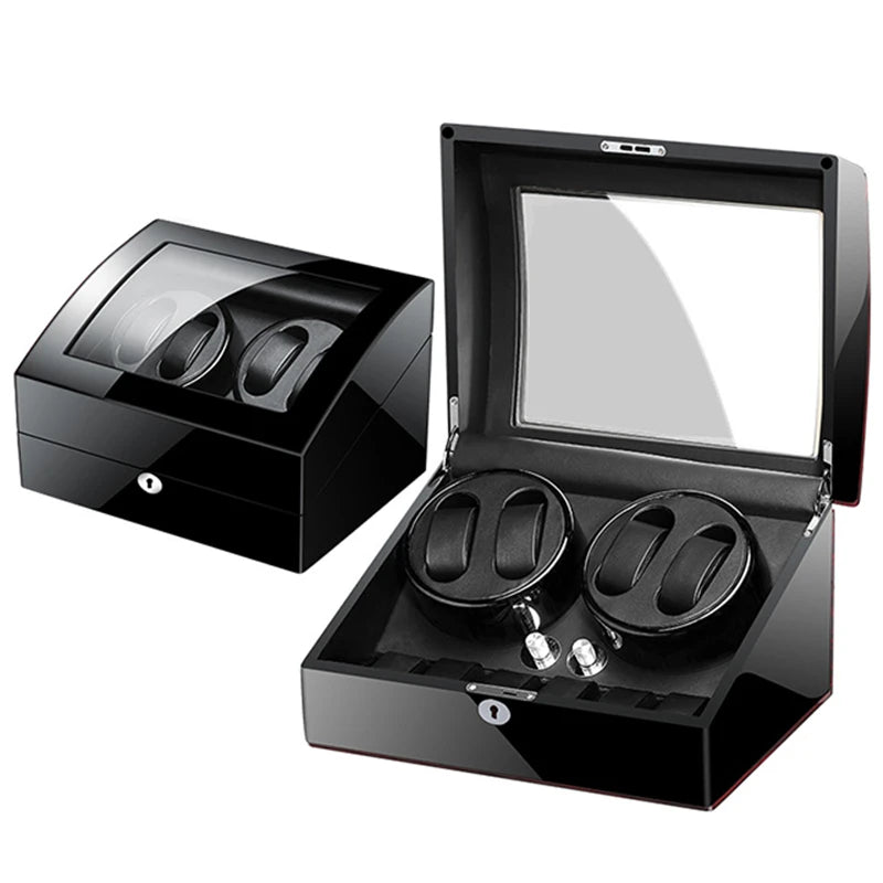 Wooden Watch Storage Box 6 Slots Automatic Winding Battery Mechanical Watches Winder Case Leather