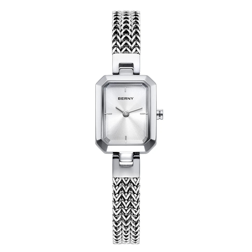 BERNY Women’s Square Watch – Minimalist Quartz, Stainless Steel