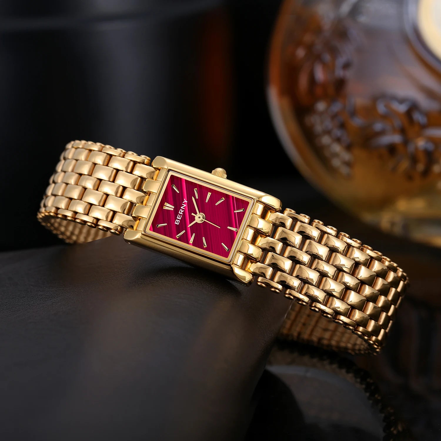 BERNY Couple Quartz Watch – Gold Tone, Stainless Steel, Men & Women, Water Resistant