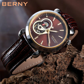 BERNY Women's Automatic Watch – NH39 Sapphire Tungsten Steel Diamond Brown Dial Waterproof