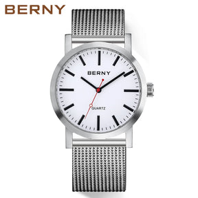 BERNY Men's Quartz Watch – Leather Strap Track Style Waterproof