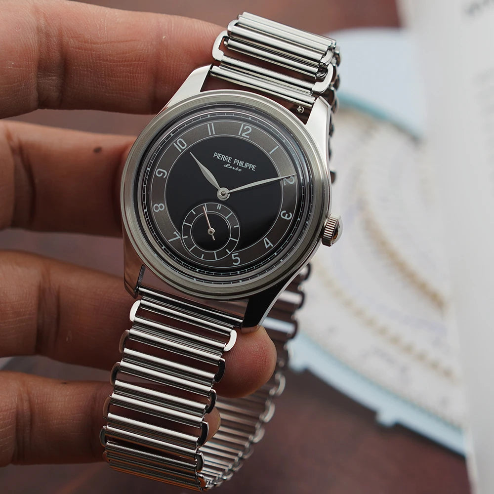 Pierre Philippe Field Watch – Black Enamel Dial Retro Arrow Pilot Watch, ST17 Mechanical Manual Wind