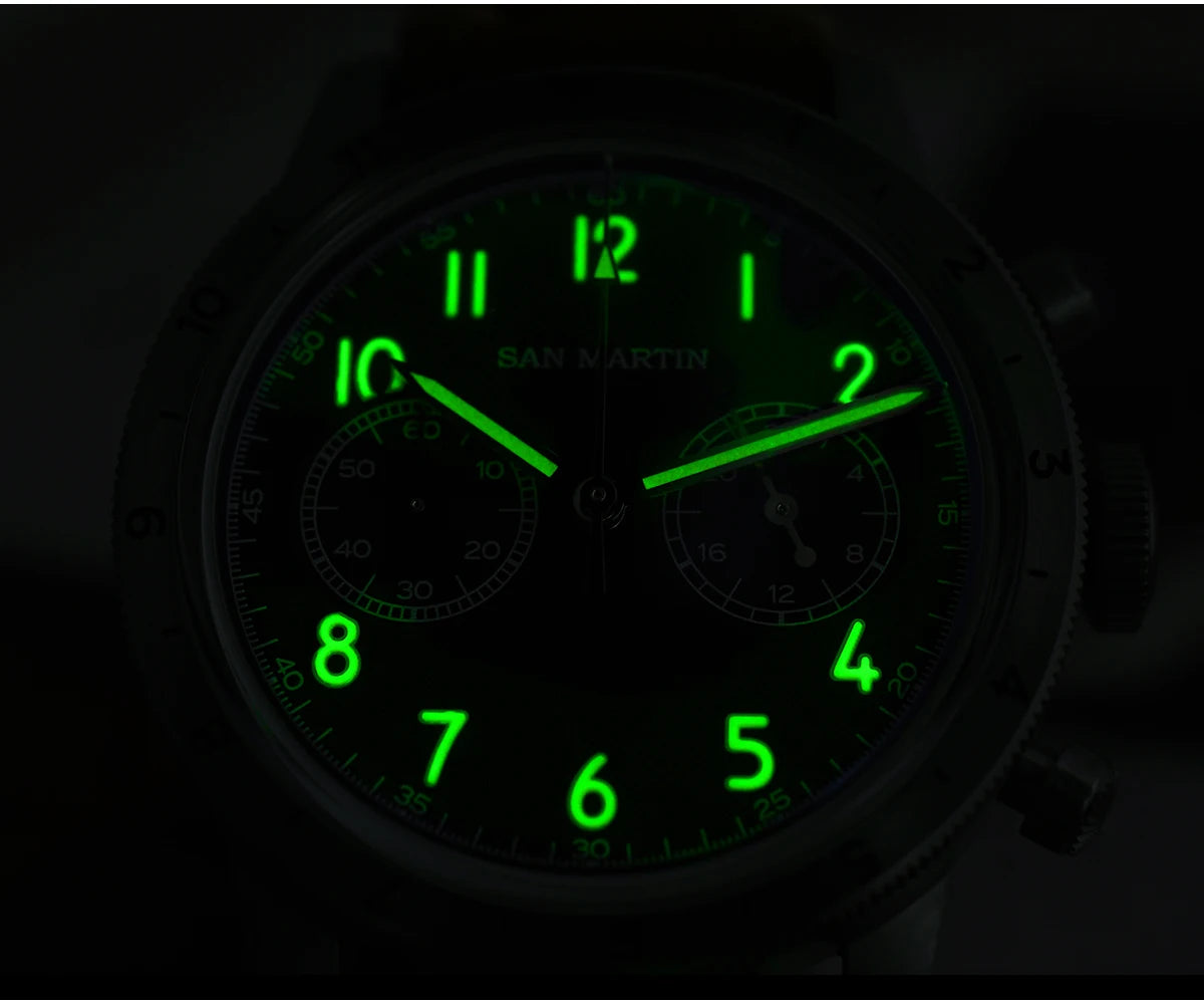 San Martin SN0127 Vintage Pilot Chronograph – VK64, Leather Strap