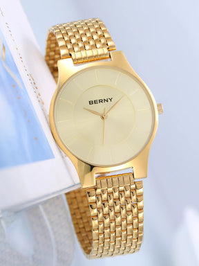 BERNY Quartz Mens Gold Stainless Steel Wristwatch