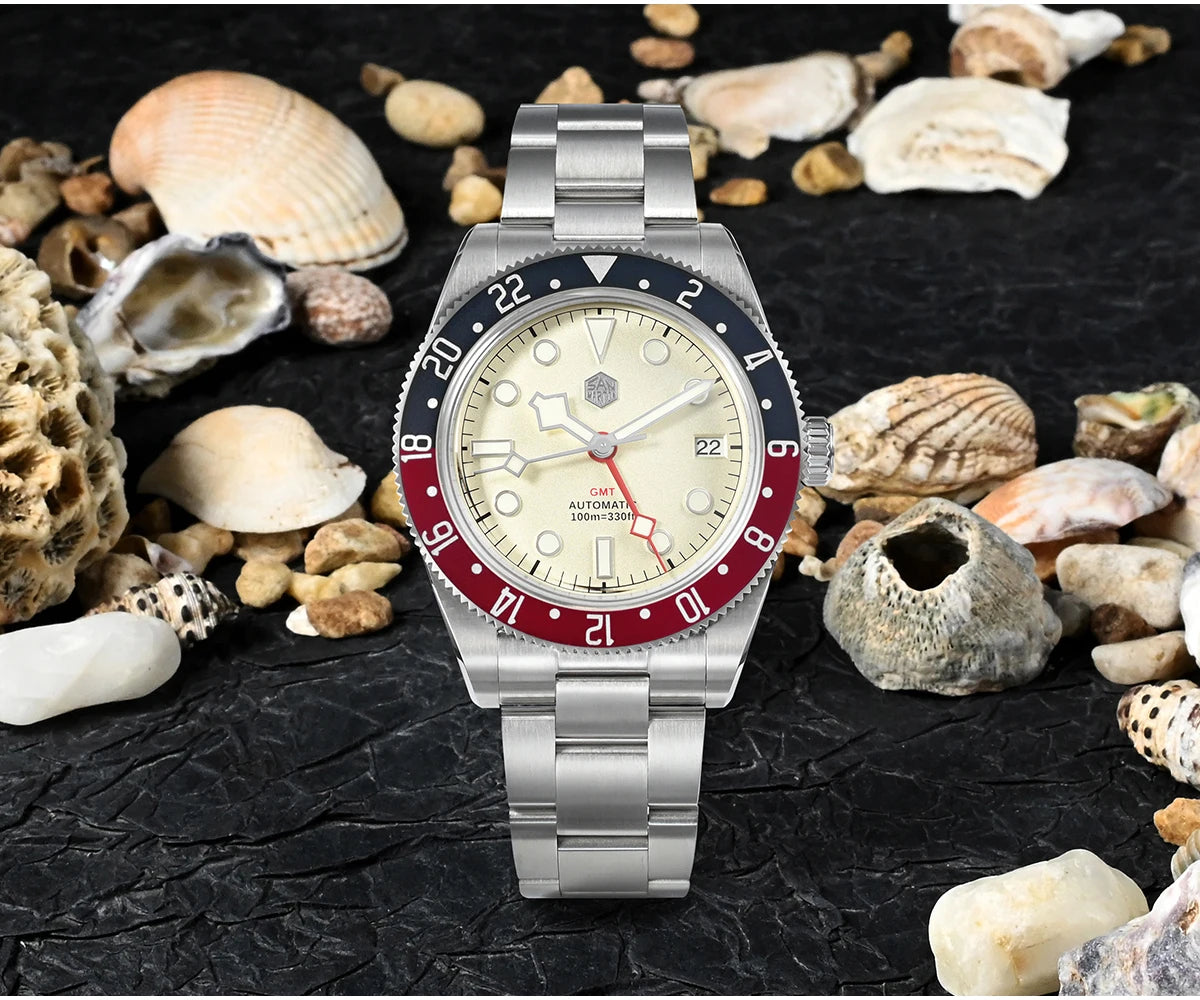 San Martin SN0109 GMT Automatic Watch – 39mm Sapphire Crystal, NH34 GMT Men's Luxury Watch