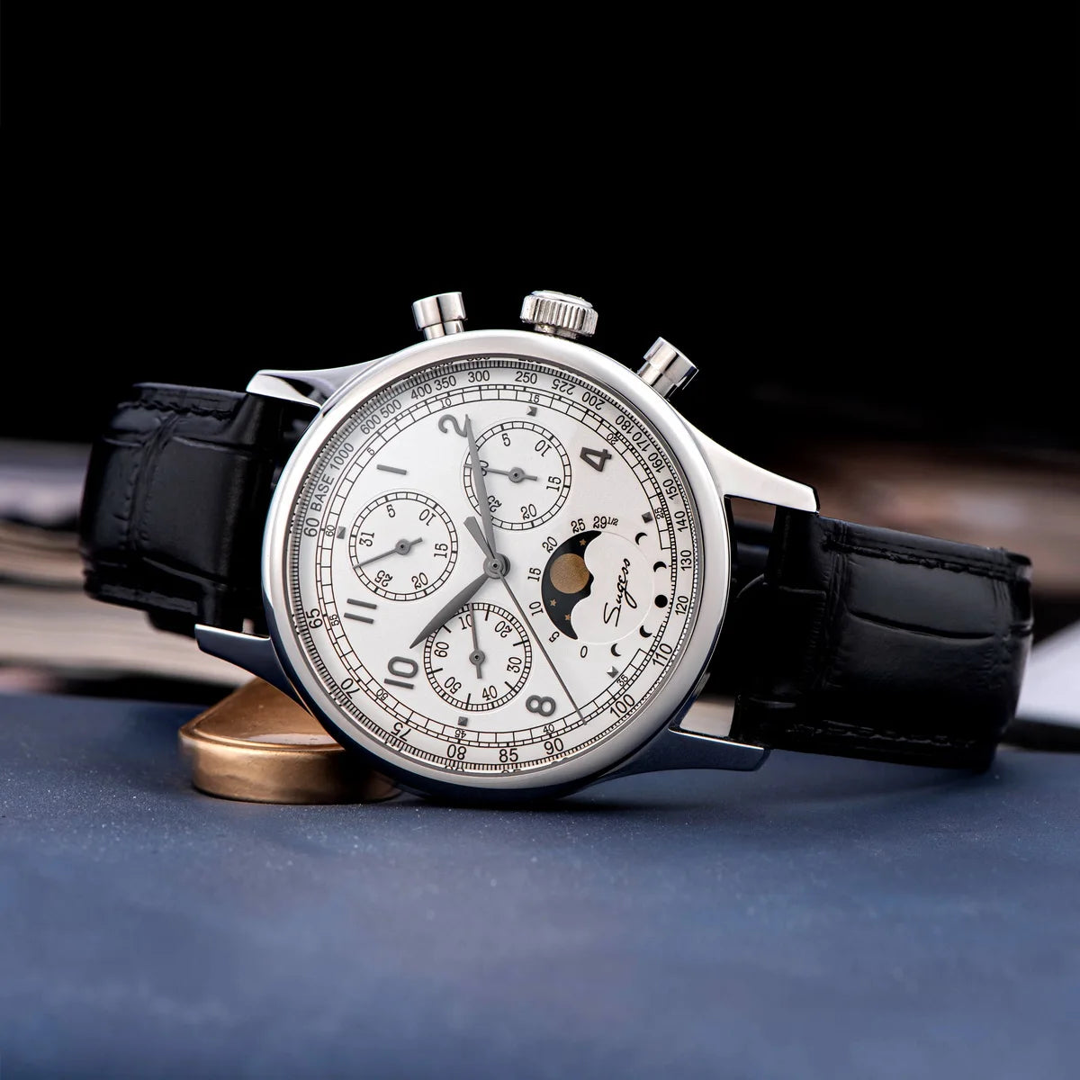 Sugess Men’s Chronograph Watch – ST1908 Mechanical, Moonphase, Swan Neck, Sapphire Crystal