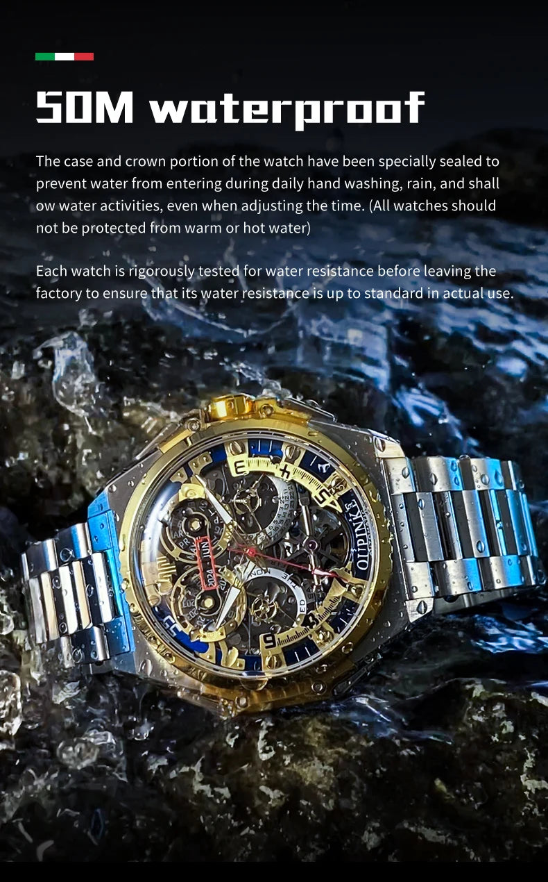 OUPINKE 3266 Men’s Automatic Skeleton Watch – Luxury Mechanical