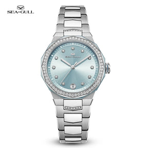 Seagull 1140L Ladies Mechanical Watch: Elegant Stainless Steel Design with Luminous Date