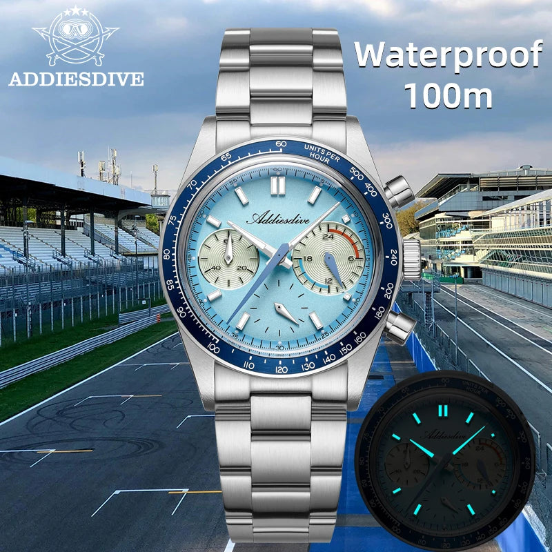 Addiesdive VK63 Chronograph Watch – Racing Style, 100M Waterproof