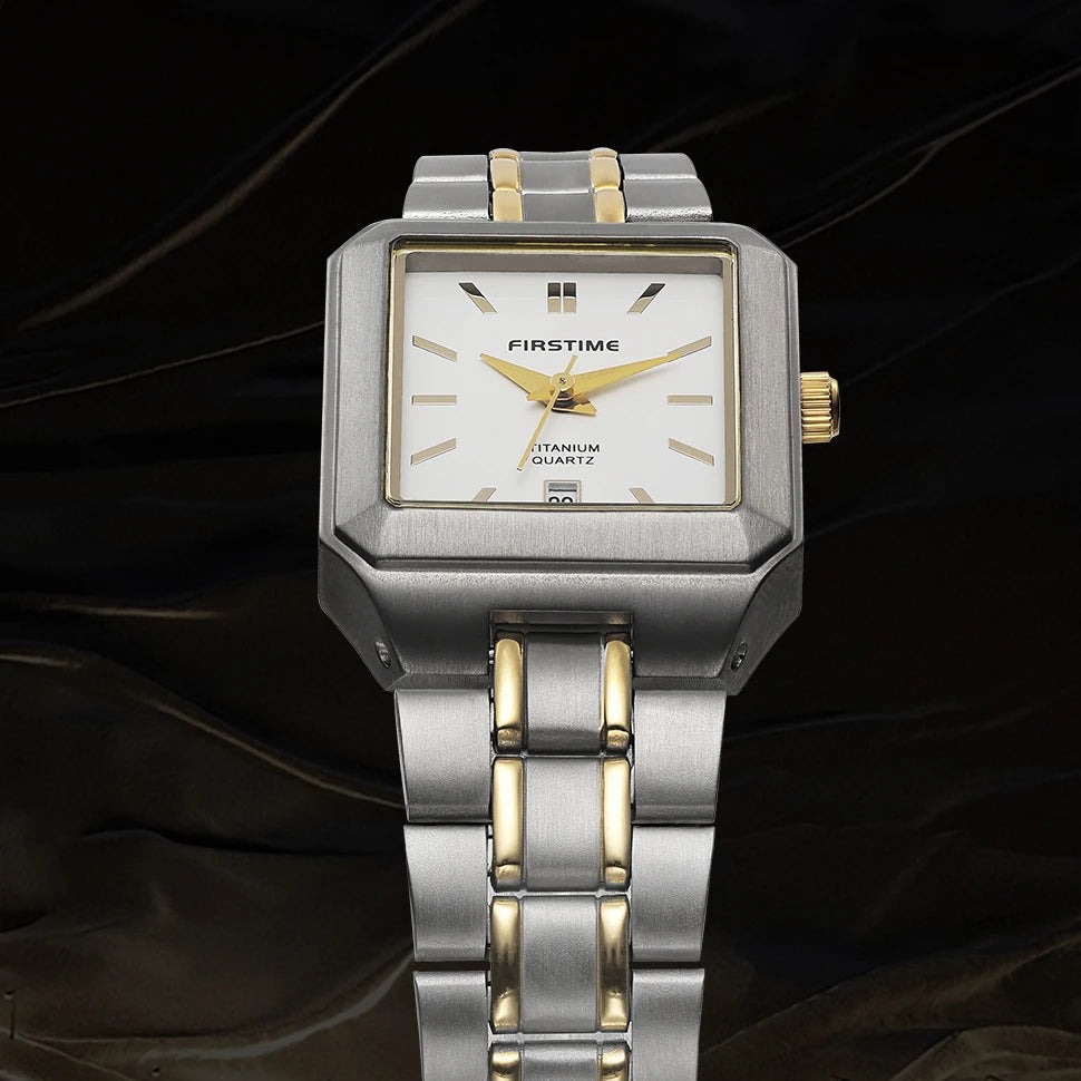 BERNY Women's Titanium Quartz Watch – Luxury Gold Tone Square Wristwatch