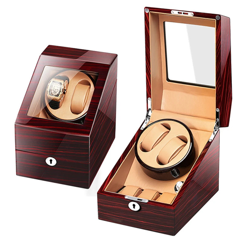 Wooden Watch Storage Box 6 Slots Automatic Winding Battery Mechanical Watches Winder Case Leather