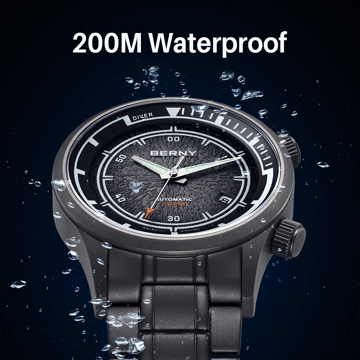BERNY Men's Automatic Titanium Diver Watch – 20ATM Waterproof Sapphire Luminous