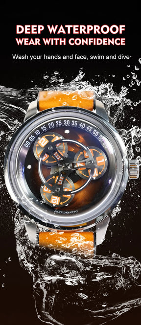 Hanboro Men's Automatic Watch - Rotating "Frisbee" Dial Mechanical Timepiece