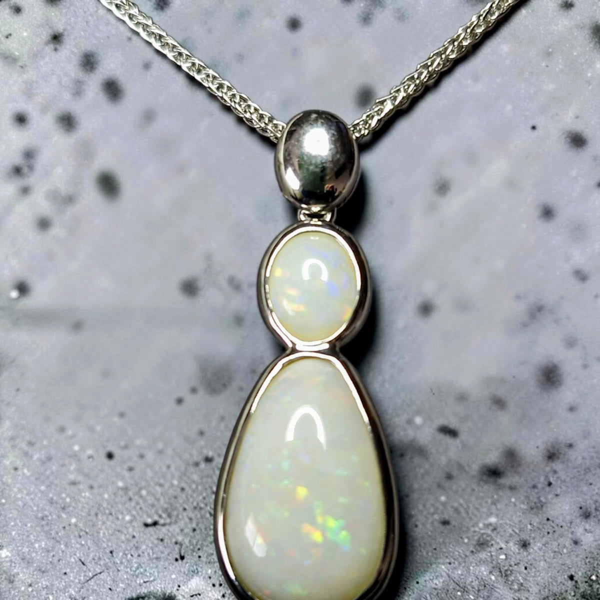 3.95ct Coober Pedy Solid Opal Double Drop Sterling Silver Pendant Necklace