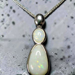 3.95ct Coober Pedy Solid Opal Double Drop Sterling Silver Pendant Necklace