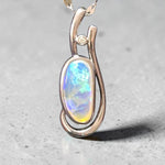 1.20ct Coober Pedy Crystal Solid Opal and Lab-Grown Diamond Sterling Silver Pendant Necklace