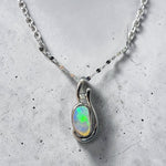 1.20ct Coober Pedy Crystal Solid Opal and Lab-Grown Diamond Sterling Silver Pendant Necklace