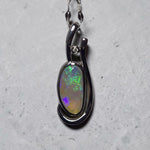 1.20ct Coober Pedy Crystal Solid Opal and Lab-Grown Diamond Sterling Silver Pendant Necklace