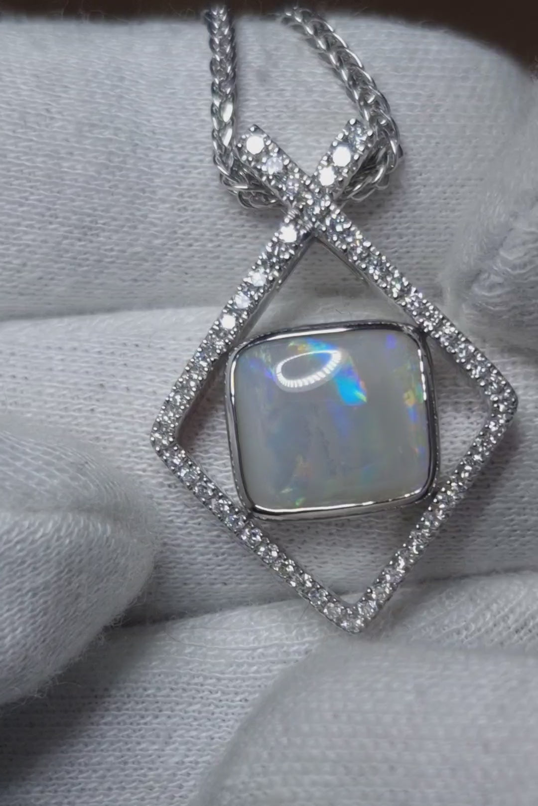 3.0ct Ligthning Ridge Opal and Lab Grown Diamond Sterling Silver Pendant Necklace