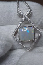 3.0ct Ligthning Ridge Opal and Lab Grown Diamond Sterling Silver Pendant Necklace