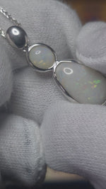 3.95ct Coober Pedy Solid Opal Double Drop Sterling Silver Pendant Necklace