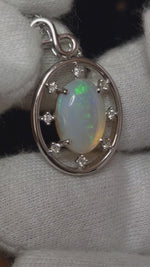 2.75ct Coober Pedy Crystal Opal and Lab Grown Diamond Sterling Silver Pendant Necklace
