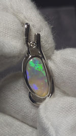 1.20ct Coober Pedy Crystal Solid Opal and Lab-Grown Diamond Sterling Silver Pendant Necklace