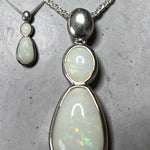 Time & Lustre double drop opal pendant necklace featuring two white opals in polished silver-tone metal settings.