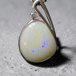 Time & Lustre teardrop Coober Pedy opal pendant in sterling silver with a sparkling lab diamond accent
