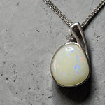 Time & Lustre teardrop Coober Pedy opal pendant in sterling silver with a sparkling lab diamond accent