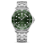 Time & Lustre Pagani Design 1685 automatic diving watch with a green wave-pattern dial and stainless steel bracelet.